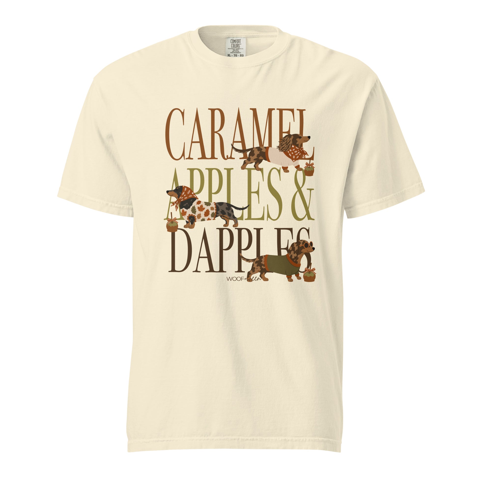 Dachshund Caramel Apples and Dapple Dachshunds t-shirt in ivory