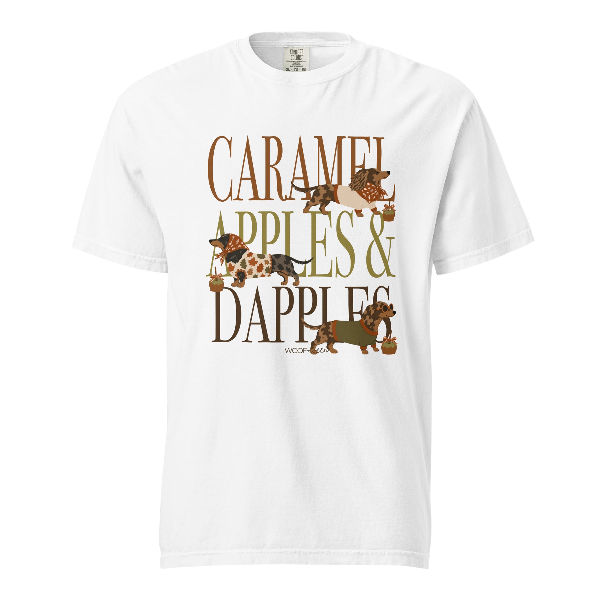 Dachshund Caramel Apples and Dapple Dachshunds t-shirt in white