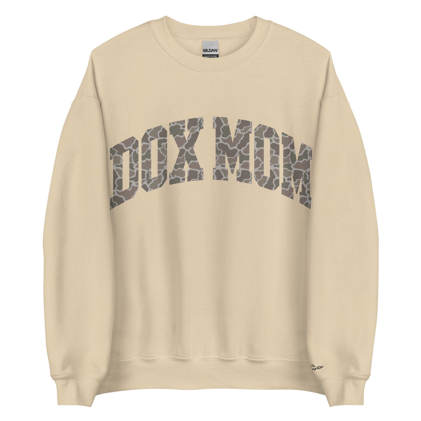 Dachshund mom duck camo sweatshirt in sand color for wiener dog lovers