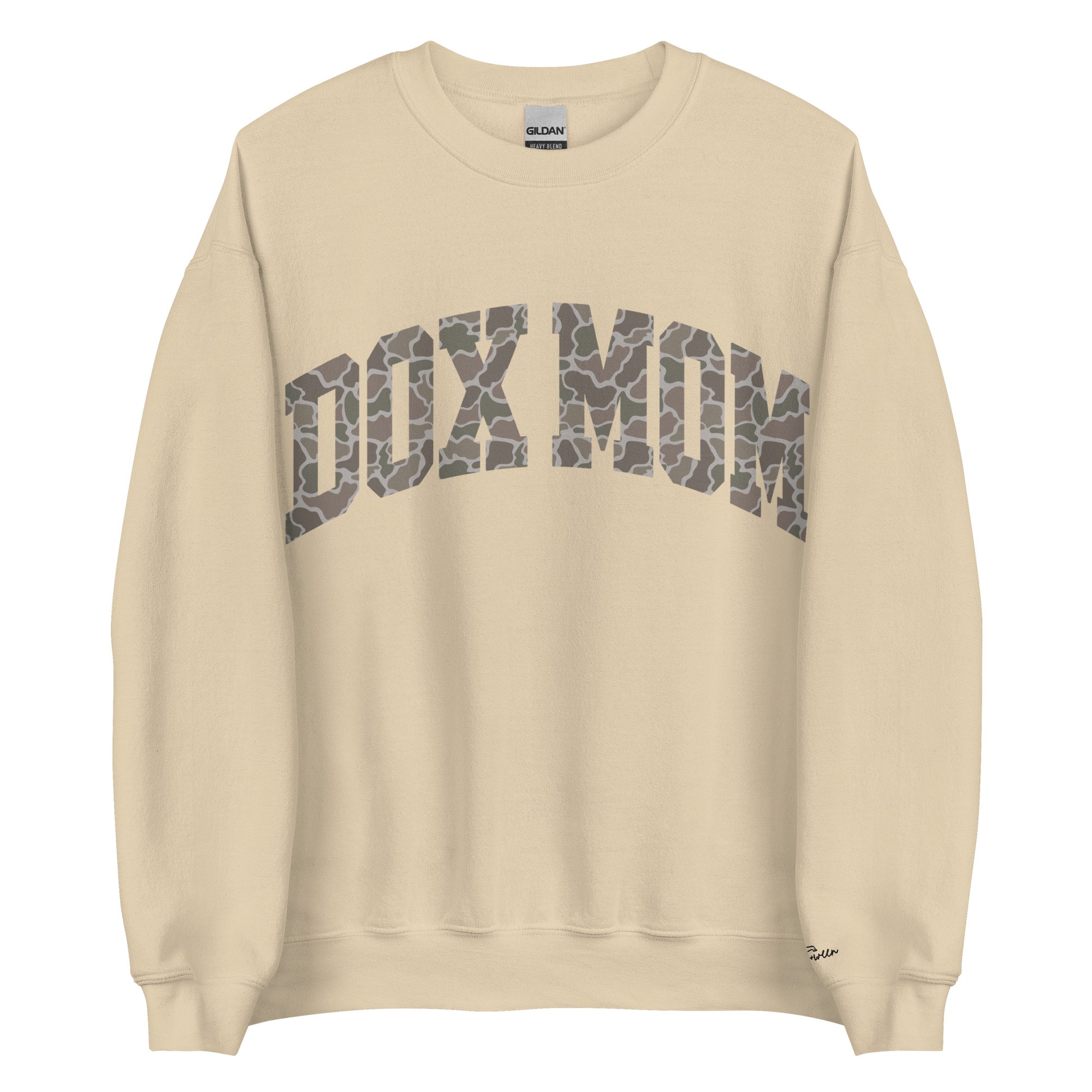 Dachshund mom duck camo sweatshirt in sand color for wiener dog lovers
