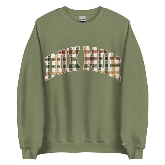 Dachshund Mom Fall Plaid crewneck sweatshirt in military green
