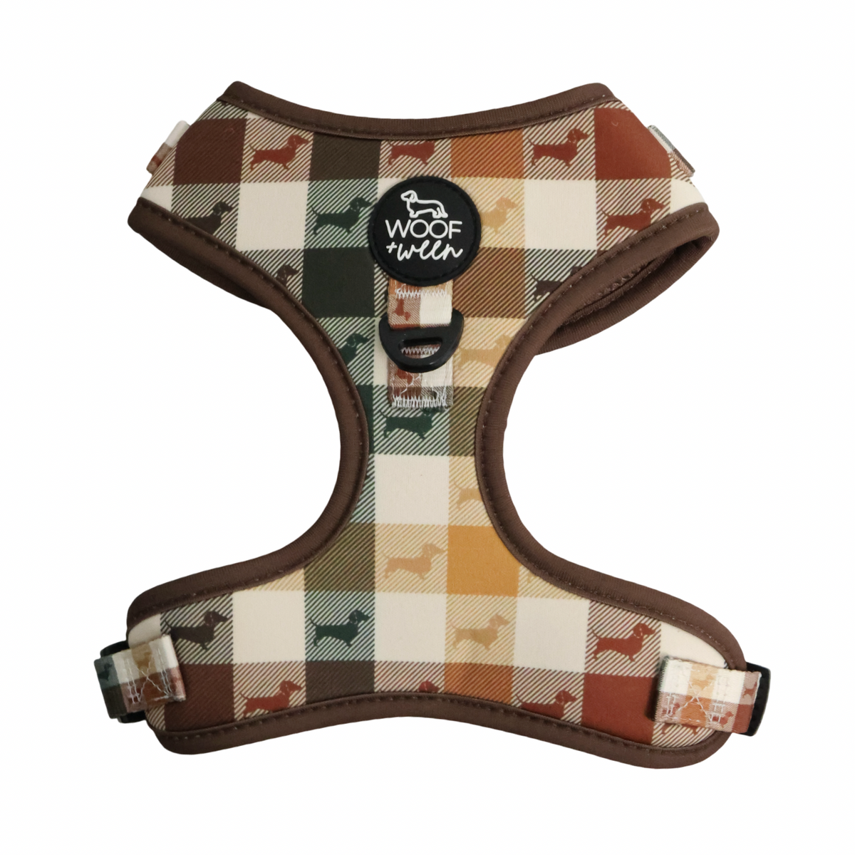 Dachshund wearing Fall Doxie Plaid adjustable harness