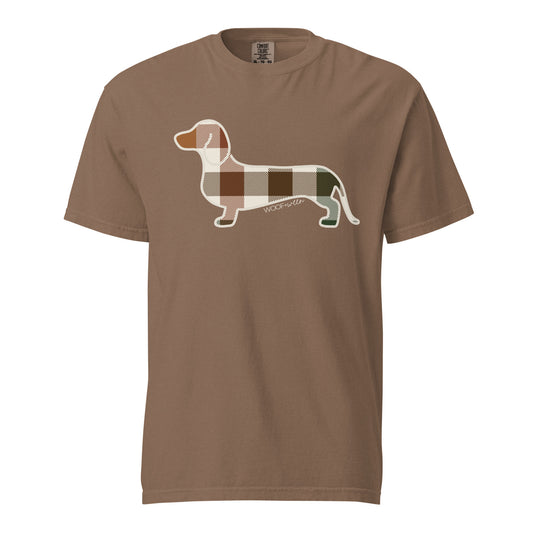Dachshund Fall Doxie Plaid t-shirt for doxie lovers in espresso brown
