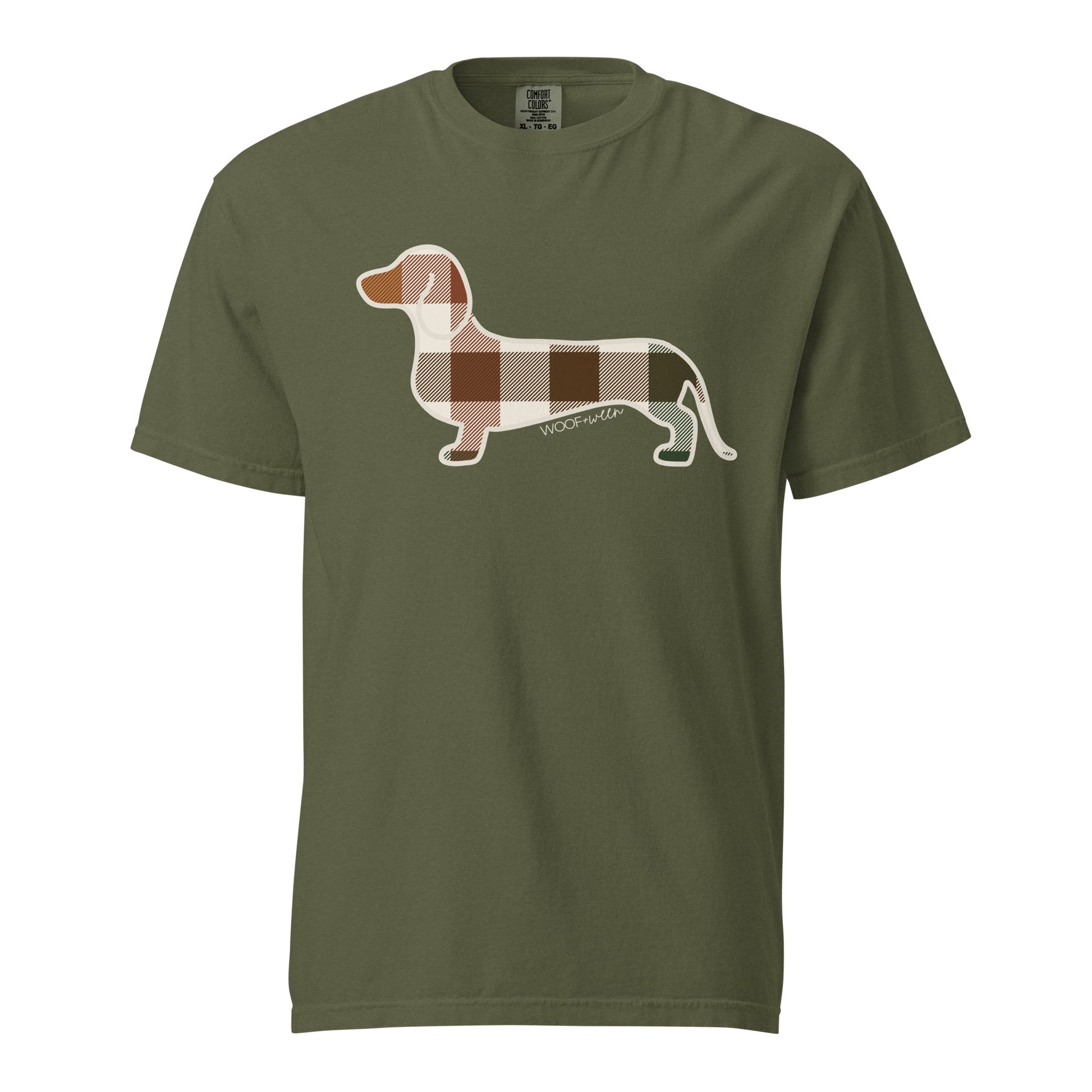 Dachshund Fall Doxie Plaid t-shirt for doxie lovers in hemp tan