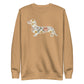 Premium dachshund Flower Fields sweatshirt in khaki, doxie floral print fleece crewneck