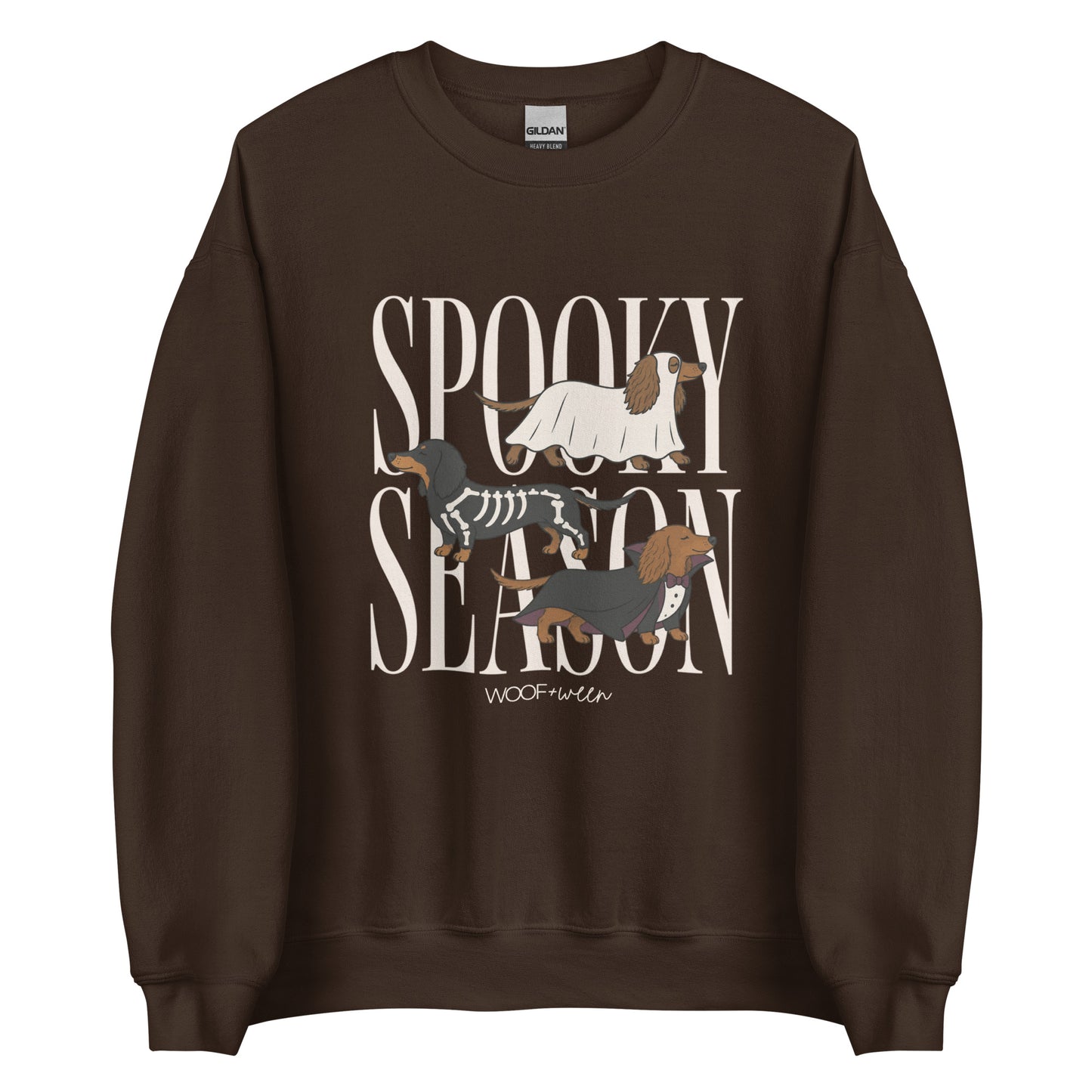 Dachshund Halloween Spooky Season crewneck sweatshirt in dark chocolate