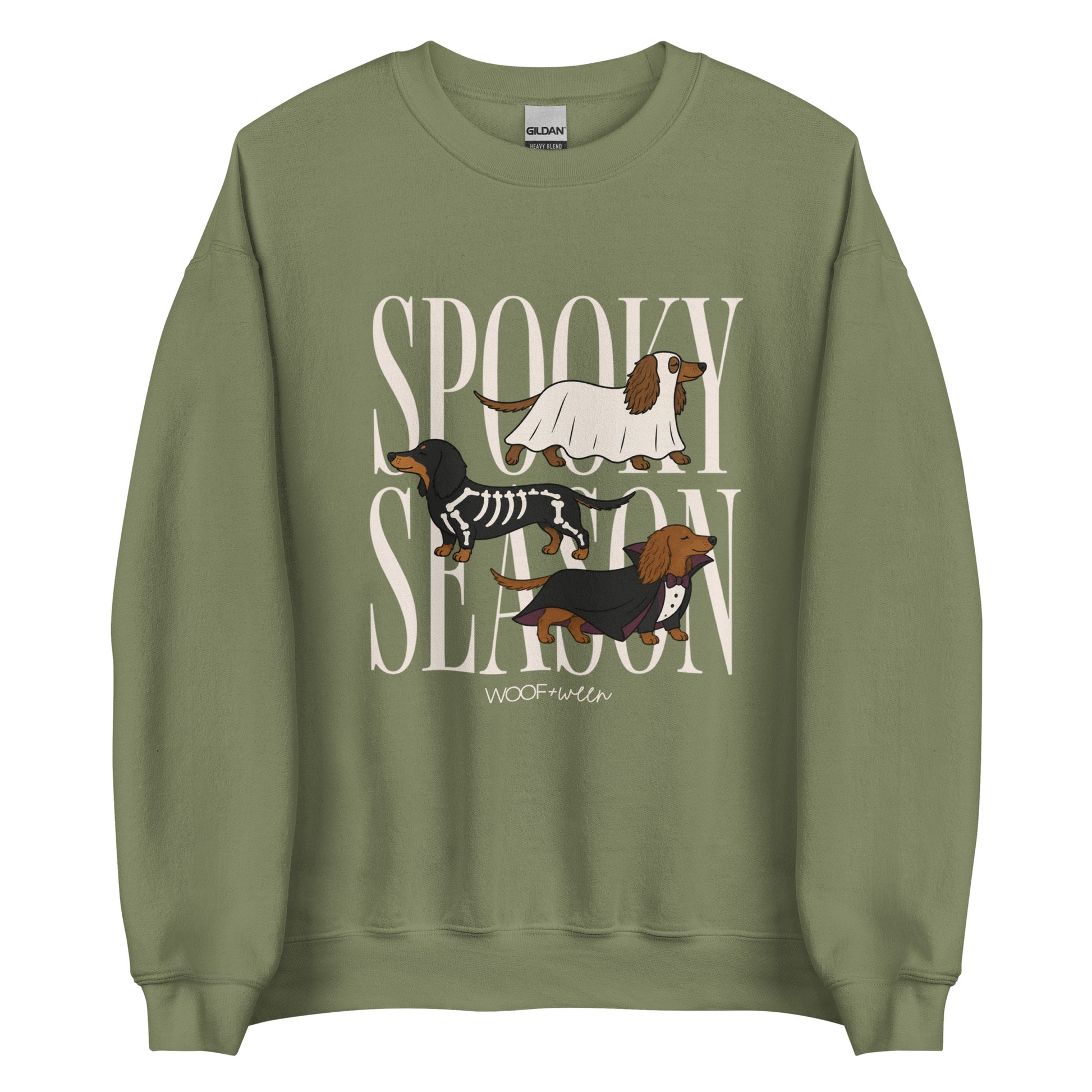 Dachshund Halloween Spooky Season crewneck sweatshirt in military green