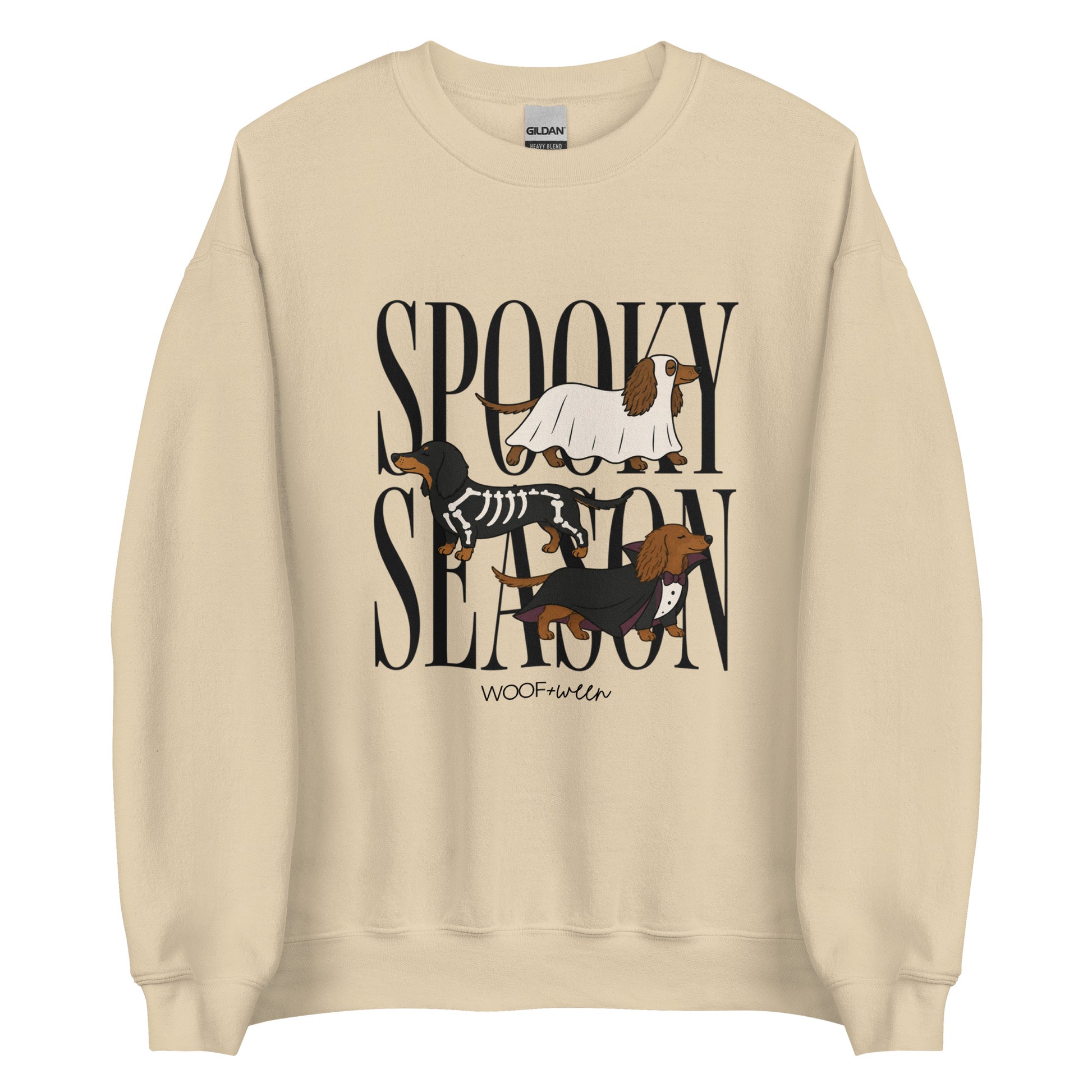 Dachshund Halloween Spooky Season crewneck sweatshirt in sand