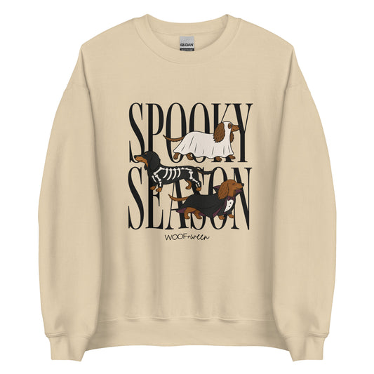 Dachshund Halloween Spooky Season crewneck sweatshirt in sand