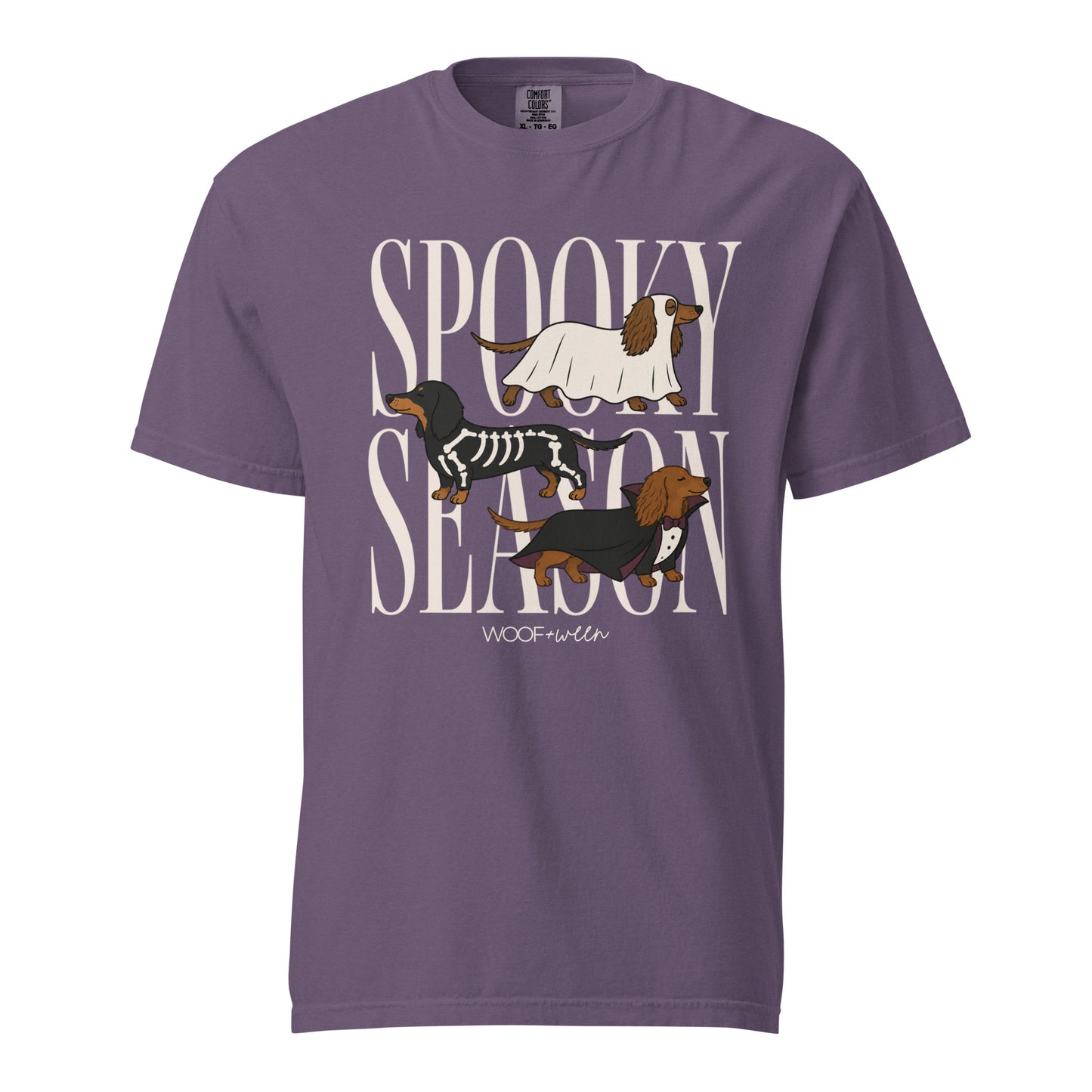 Dachshund Halloween Spooky Season t-shirt in grape purple