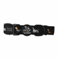 Dachshund wearing black knit Halloweenie Doxies embroidered collar