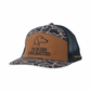 Dachshund hat in Black Duck Camo, five-panel snapback with mesh back, side view