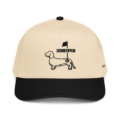 Black dachshund golf hat, weens doxie open design front view