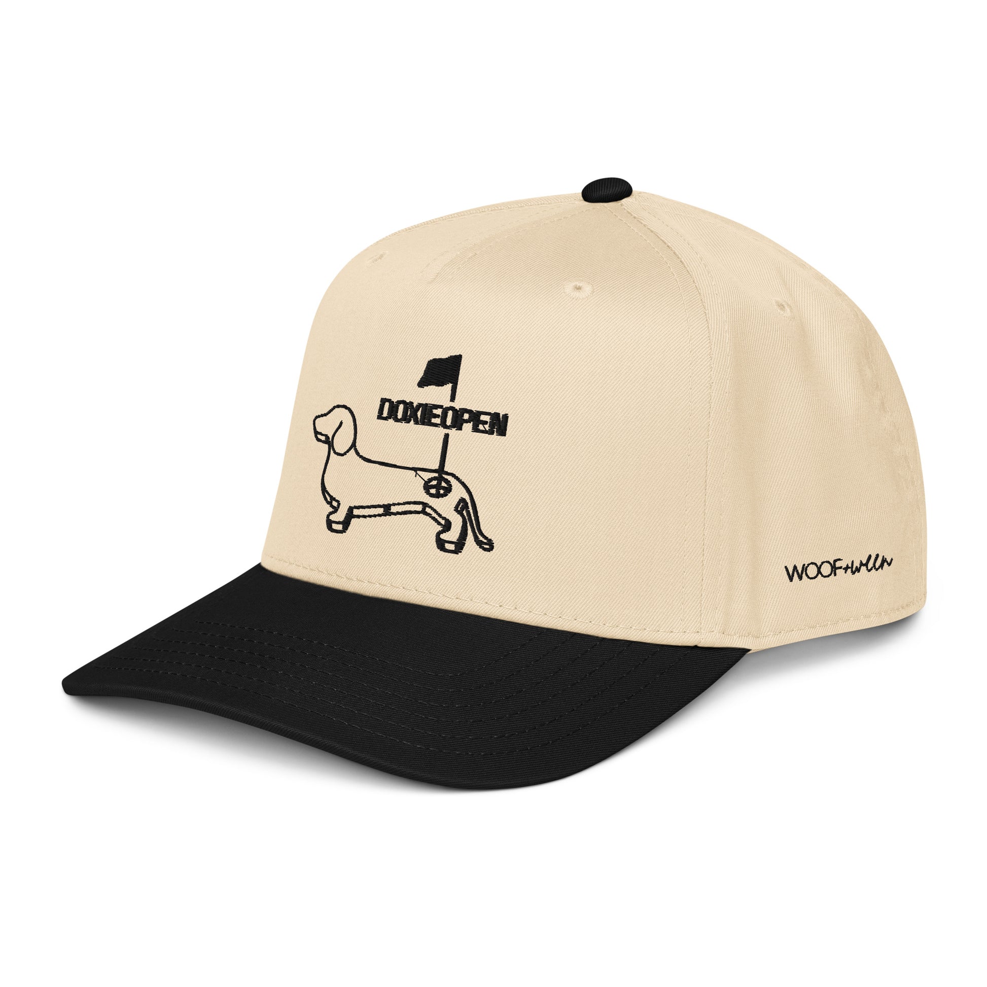 Black dachshund golf hat, weens doxie open design side view