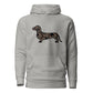 Dachshund hoodie in Black Duck Camo print, carbon grey colorway