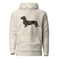 Dachshund hoodie in Black Duck Camo print, oatmeal heather colorway