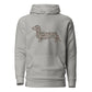 Dachshund hoodie in Duck Camo print, carbon grey colorway