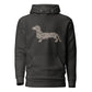 Dachshund hoodie in Duck Camo print, charcoal heather colorway