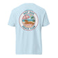 Dachshund Hot Dog Beach Club shirt in chambray blue, doxie beach tee