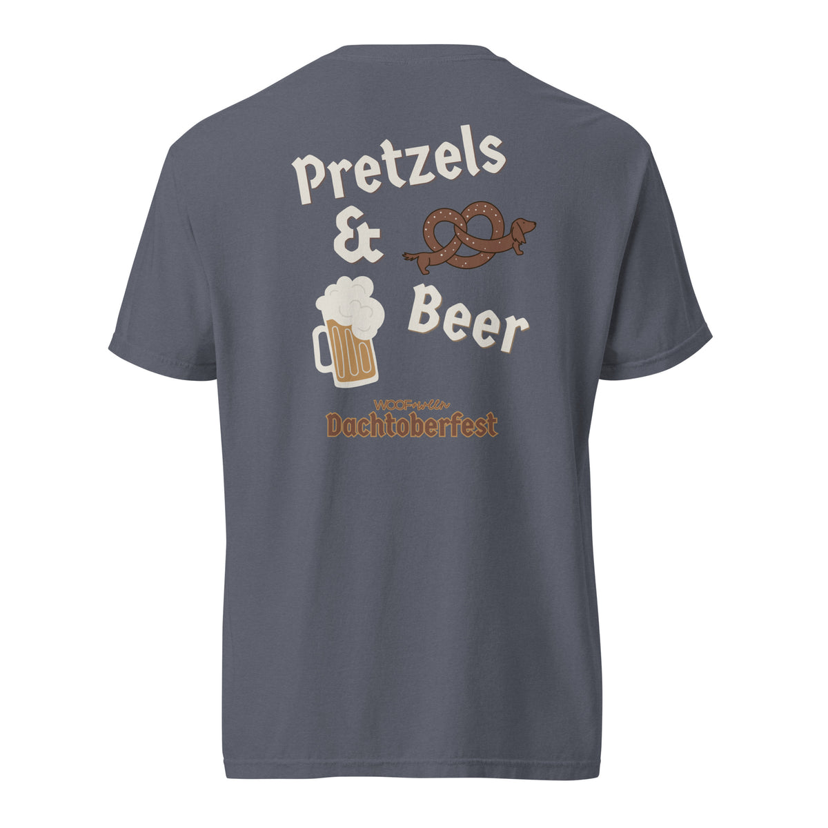 Dachshund Oktoberfest shirt in denim, back print on Comfort Colors garment-dyed tee