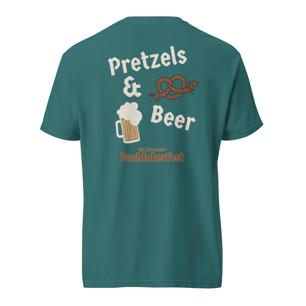Dachshund Oktoberfest shirt in emerald, back print on Comfort Colors garment-dyed tee