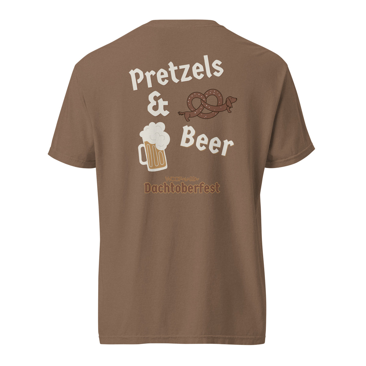 Dachshund Oktoberfest shirt in espresso, back print on Comfort Colors garment-dyed tee