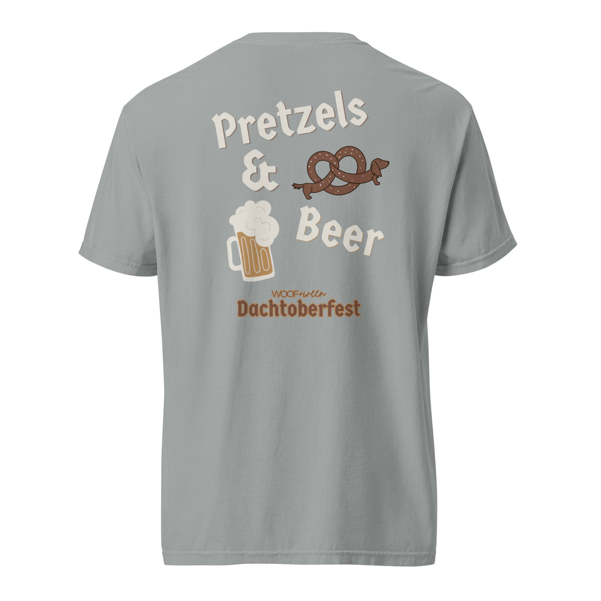 Dachshund Oktoberfest shirt in granite, back print on Comfort Colors garment-dyed tee