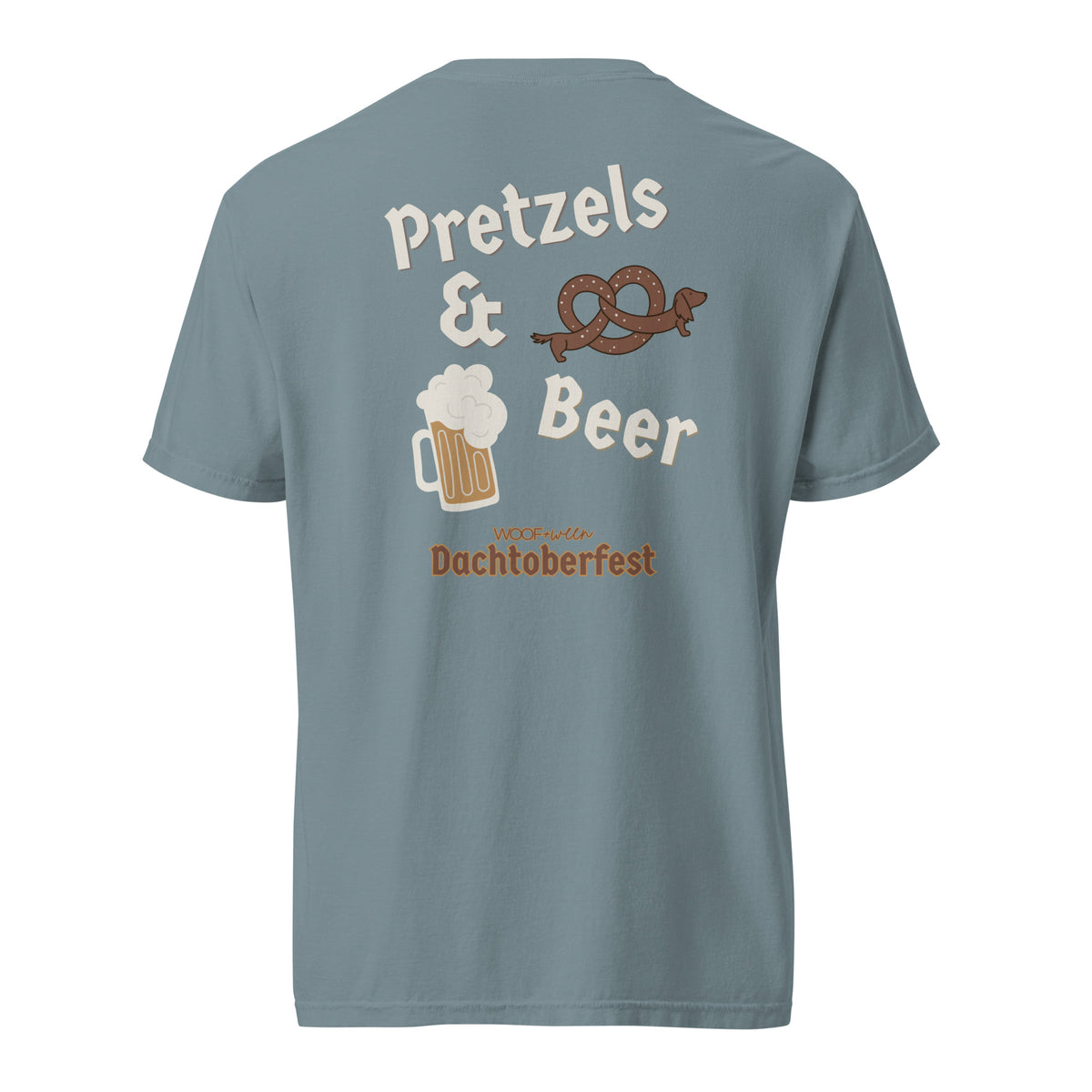 Dachshund Oktoberfest shirt in ice blue, back print on Comfort Colors garment-dyed tee