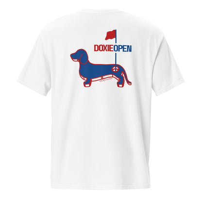 Dachshund pocket tee, doxie open design back view