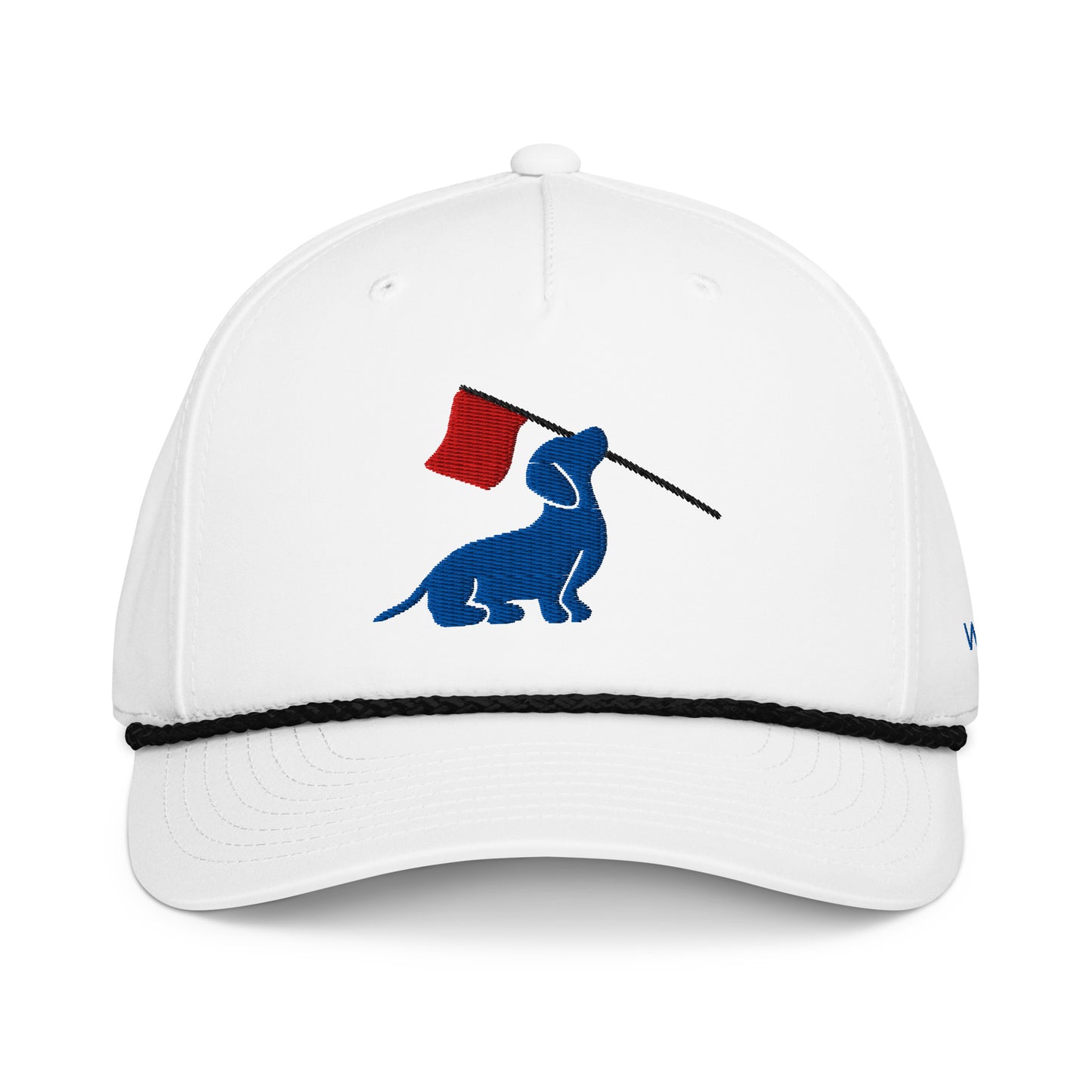 Dachshund rope hat, doxie open embroidered cap front view