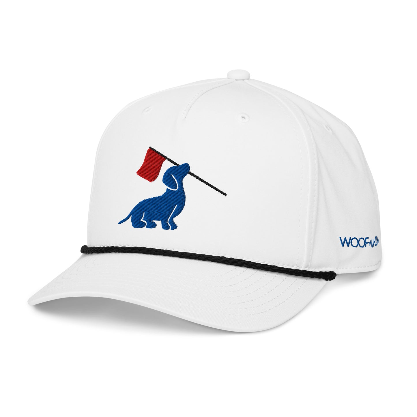 Dachshund rope hat, doxie open embroidered cap side view