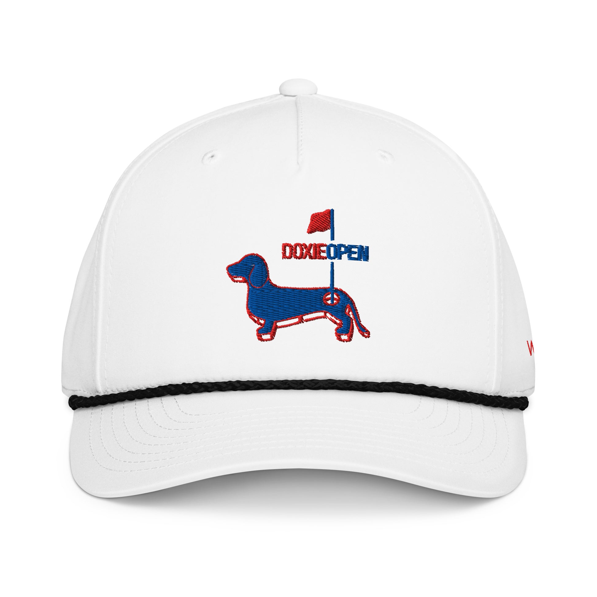 Dachshund rope hat, doxie open wiener dog embroidered cap front view