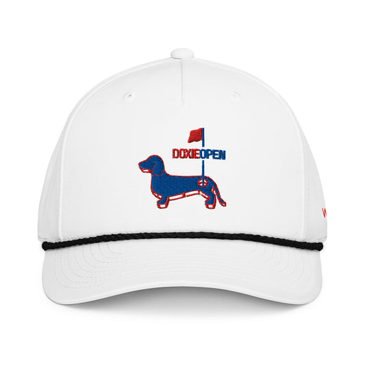 Dachshund rope hat, doxie open wiener dog embroidered cap front view