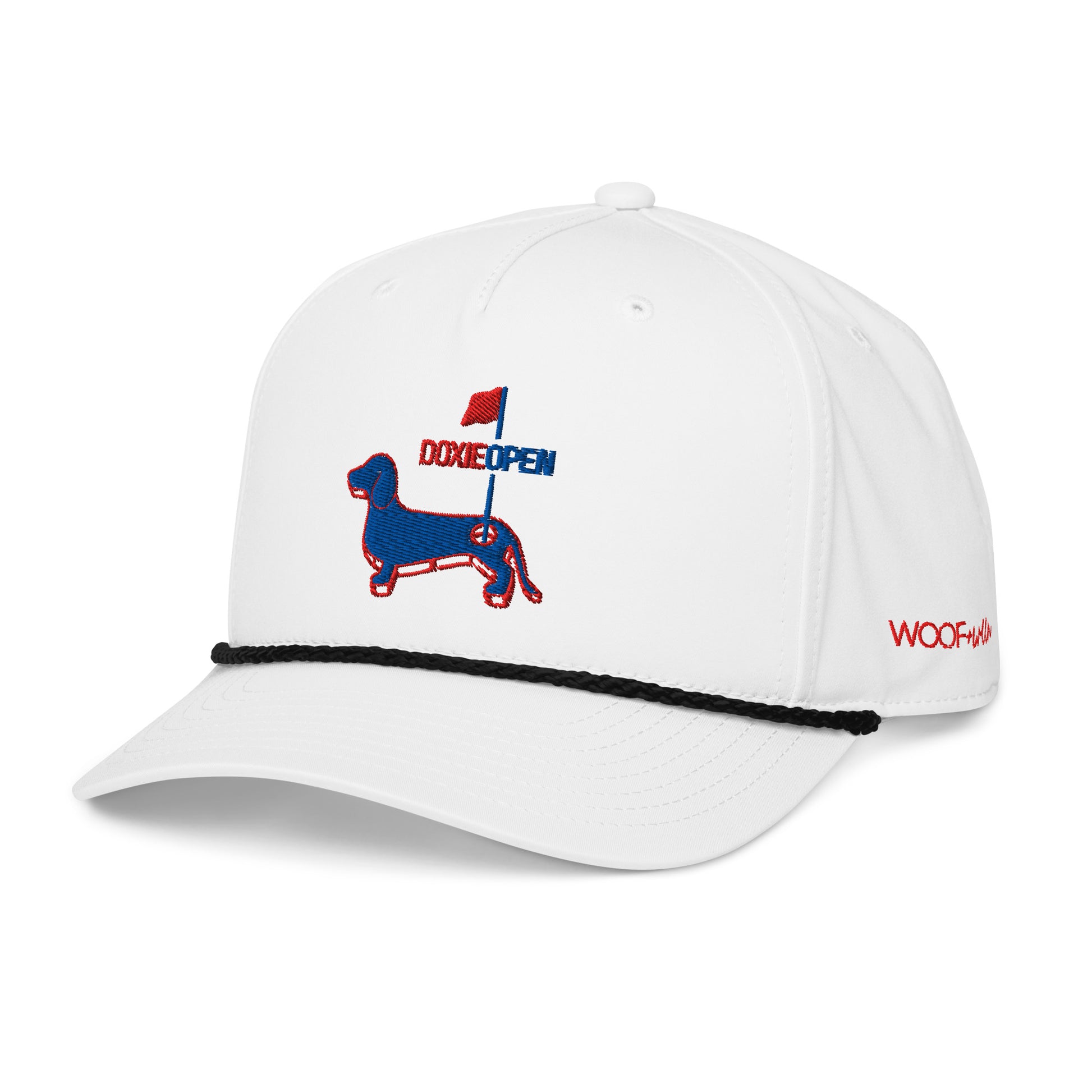 Dachshund rope hat, doxie open wiener dog embroidered cap side view