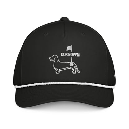 Black and white dachshund golf rope hat, weens on the greens design front view