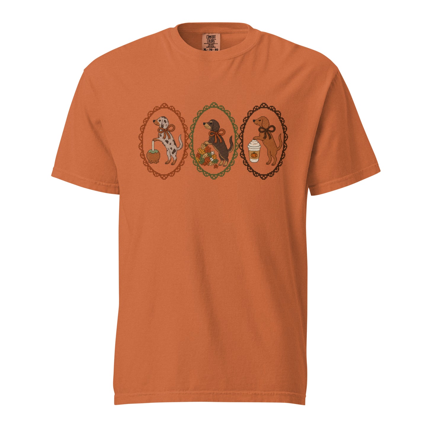 Dachshund shirt in yam, faux cross stitch doxies print