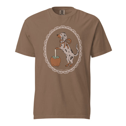 Dachshund shirt in espresso, Dapple Caramel Apple print for doxie lovers
