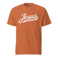 Dachshund shirt with Jesus and weenie dogs design in yam, front view
