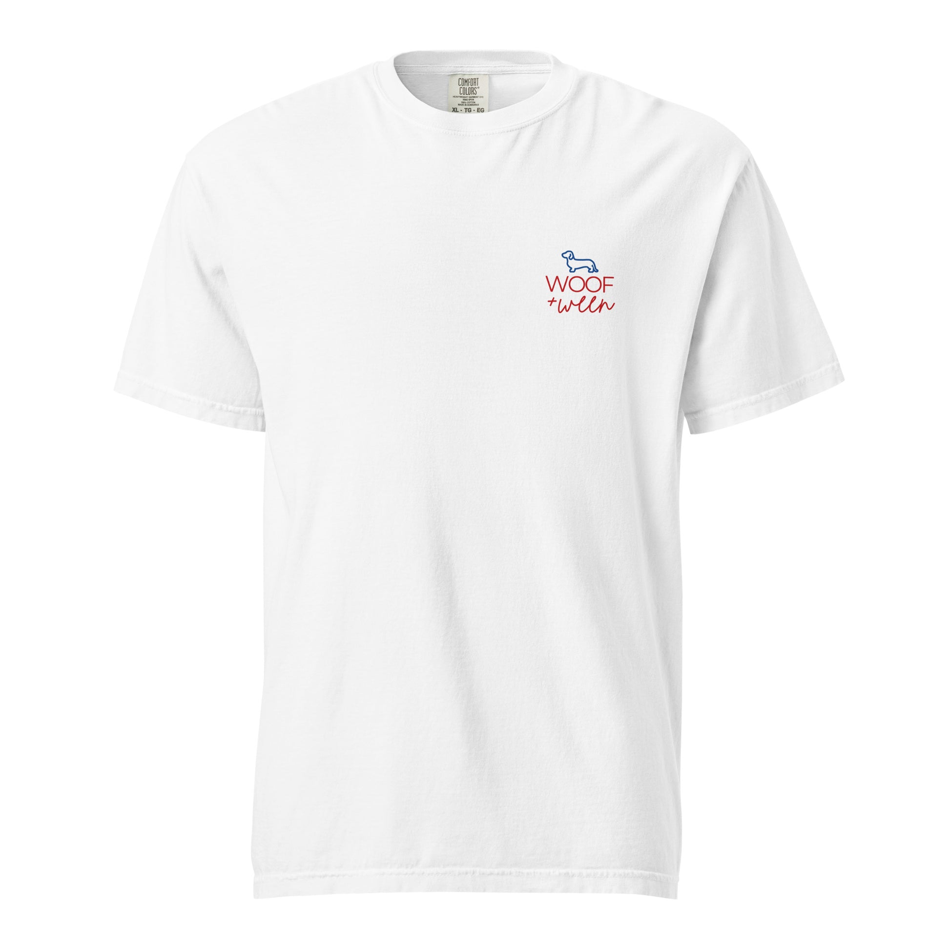 Long hair dachshund golf shirt, weens on the greens doxie open design front view