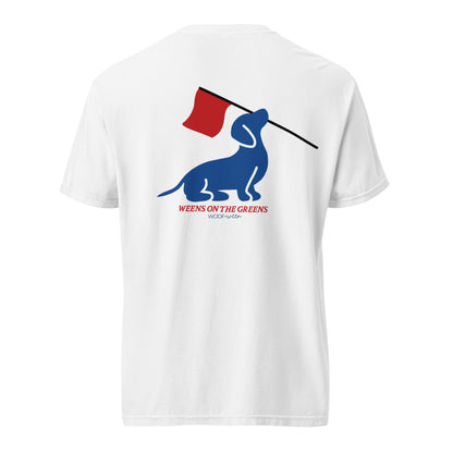 Dachshund golf shirt, weens on the greens doxie open design back view