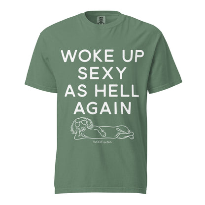 Light Green Woke Up Sexy As Hell dachshund shirt – long hair doxie tee, oversized swimsuit coverup