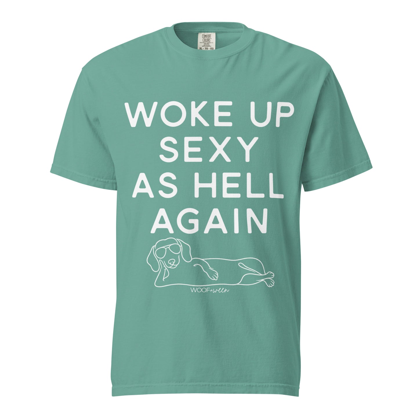 Seafoam Woke Up Sexy As Hell dachshund shirt – short hair doxie tee, oversized swimsuit coverup