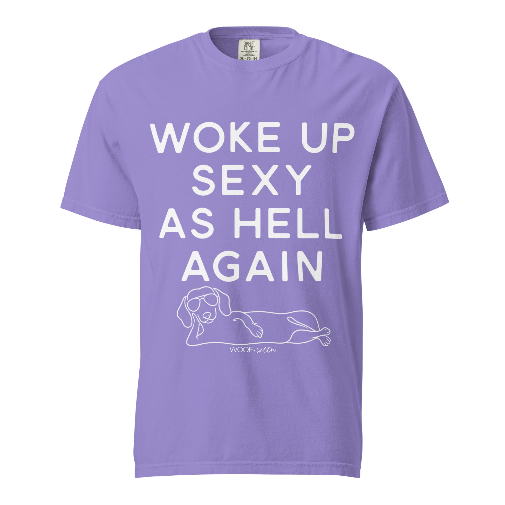 Violet Woke Up Sexy As Hell dachshund shirt – short hair doxie tee, oversized swimsuit coverup
