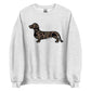 Long hair dachshund sweatshirt in Black Duck Camo print, ash colorway