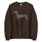 Long hair dachshund sweatshirt in Black Duck Camo print, dark chocolate colorway