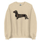 Long hair dachshund sweatshirt in Black Duck Camo print, sand colorway