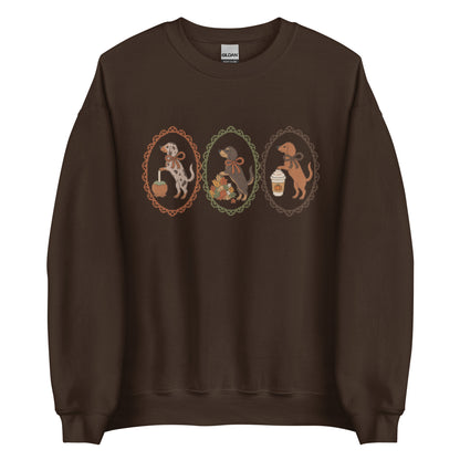 Dachshund sweatshirt in dark chocolate, faux cross stitch wiener dog print