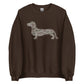 Long hair dachshund sweatshirt in Duck Camo print, dark chocolate colorway