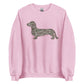 Long hair dachshund sweatshirt in Duck Camo print, light pink colorway
