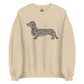 Long hair dachshund sweatshirt in Duck Camo print, sand colorway